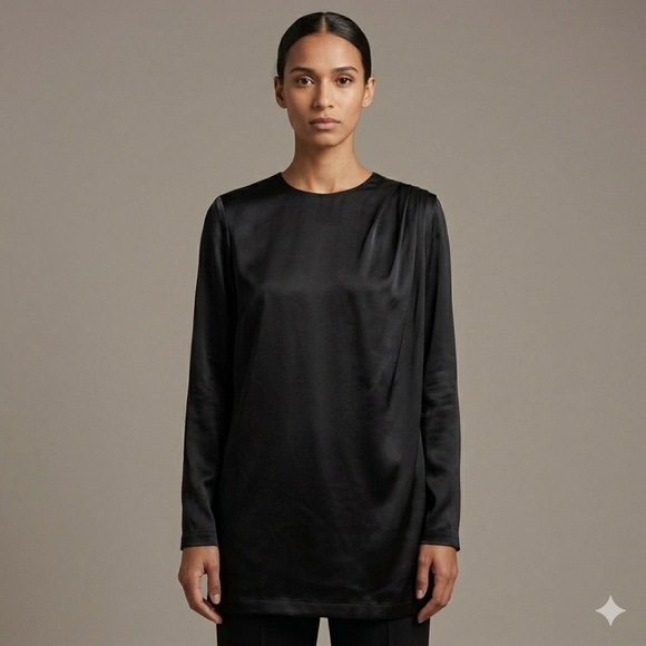 Vintage Tops - Vintage 80s Black Long Sleeve Batwing Satin Blouse - Medium